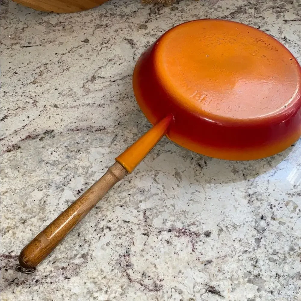 Vintage Descoware MCM Enameled Skillet Pan Julia Child Orange Flame Belgium 28